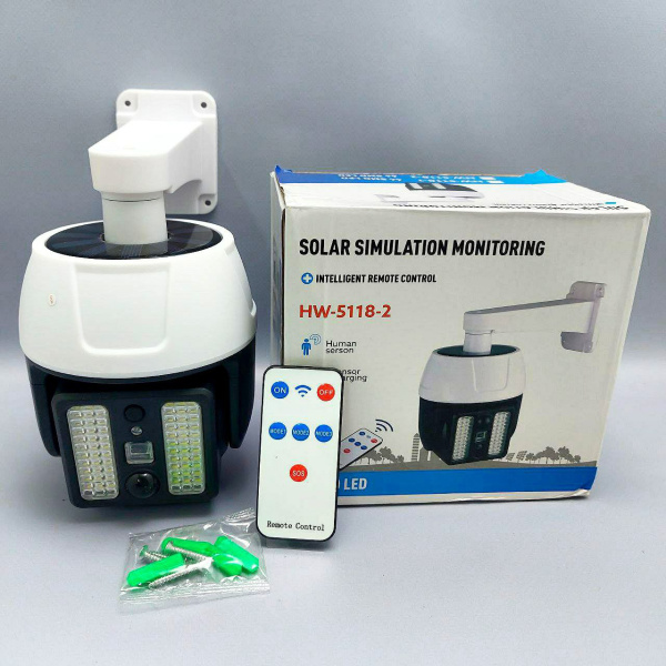 Светильник уличный на солнечной батарее Solar simulation monitoring HW-5118-2 (камера муляж) датчик движения, пульт д/у, 66 SMD LED, IP66 / Фонарь - камера